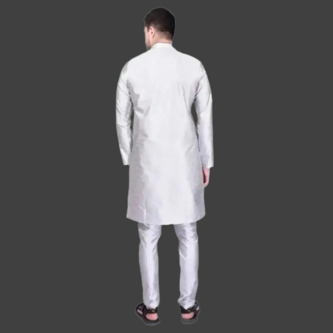 Stylish Silk Kurta & Bottom Set for Men
Size: M, L, XL, XXL
 Color:  White
 Fabric:  Silk
 Type:  Kurta Sets
 Style:  Solid
 Design Type:  Kurta & Bottom Sets
This stylish silk kurta and bottom set for men combines comfort and elegance. Made from high-quality silk, it offers a luxurious feel and drapes effortlessly on the body. The intricate design and vibrant colors make it a perfect choice for any occasion. Upgrade your traditional wardrobe with